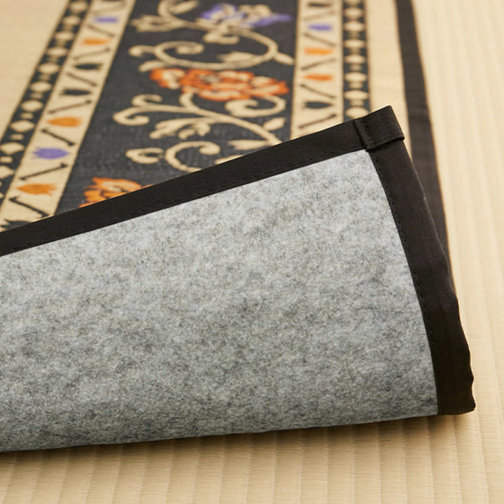 ラグい草ラグ約2畳191×191cm日本製滑り止め薄手ござナチュラル／ブラックイデア