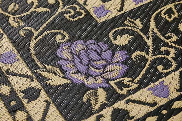 ラグい草ラグ約2畳191×191cm日本製滑り止め薄手ござナチュラル／ブラックイデア