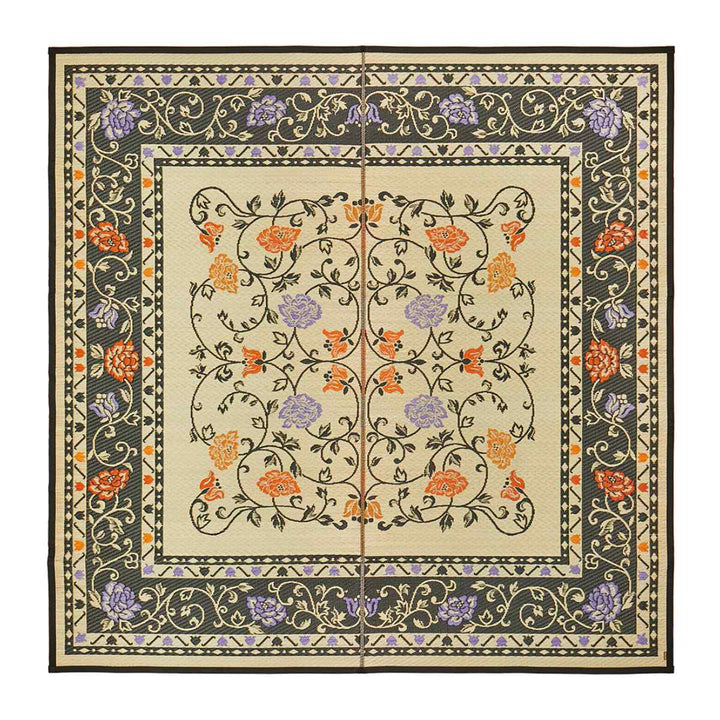 ラグい草ラグ約2畳191×191cm日本製滑り止め薄手ござナチュラル／ブラックイデア