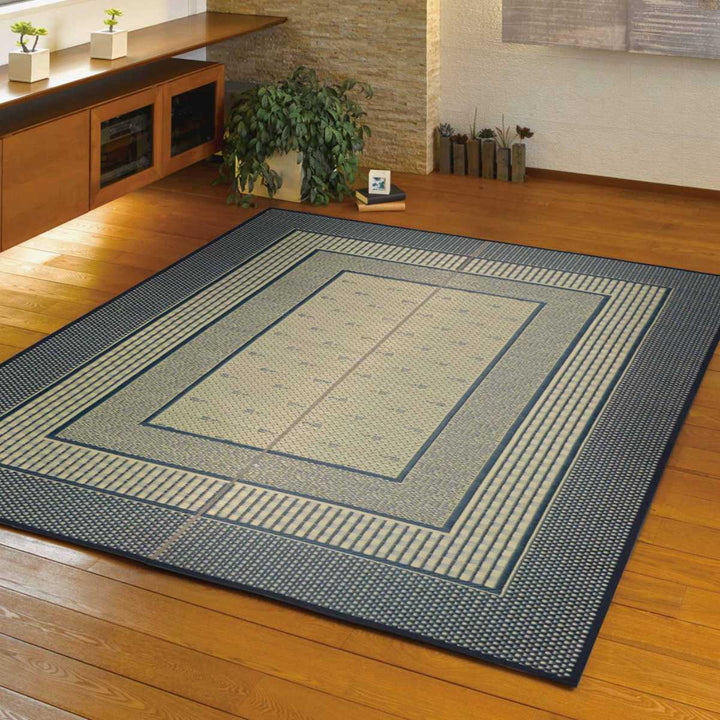 ラグい草ラグ191×250cm日本製滑り止め約3畳薄手ござ裏貼りエルモードブルー
