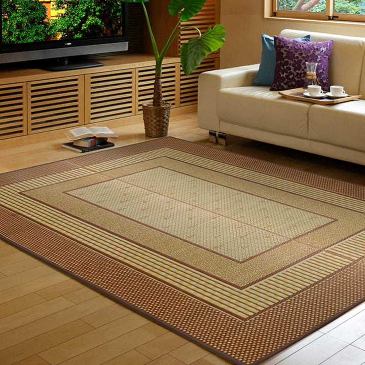 ラグい草ラグ191×250cm日本製滑り止め約3畳薄手ござ裏貼りエルモードブルー