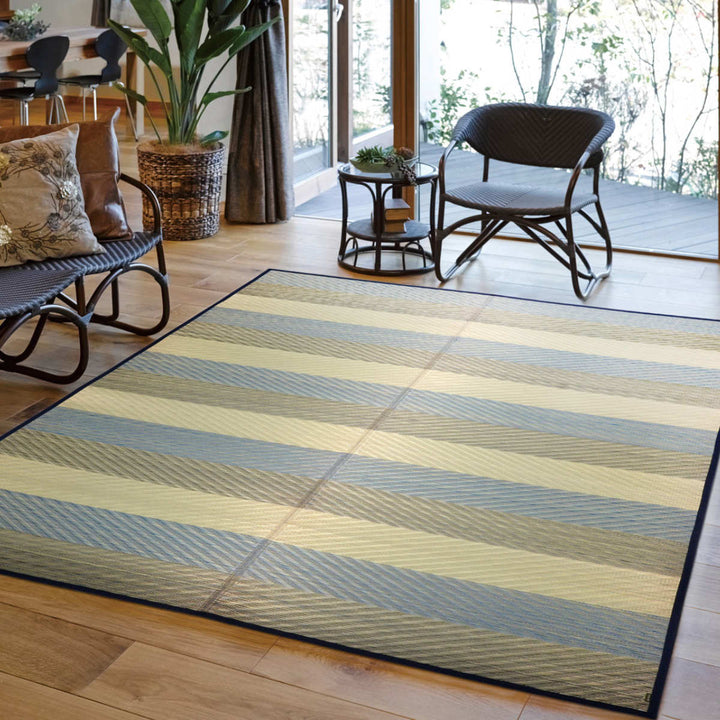 ラグい草ラグ191×191cm日本製滑り止め約2畳薄手ござ裏貼りレーヴブルー