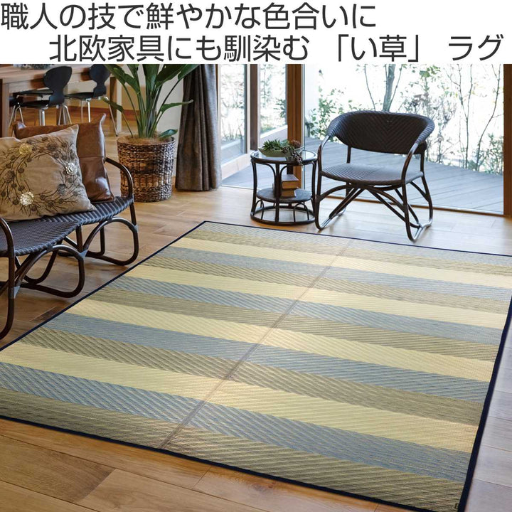 ラグい草ラグ191×250cm日本製滑り止め約3畳薄手ござ裏貼りレーヴブルー