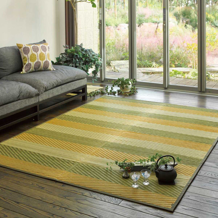 ラグい草ラグ191×250cm日本製滑り止め約3畳薄手ござ裏貼りレーヴブルー