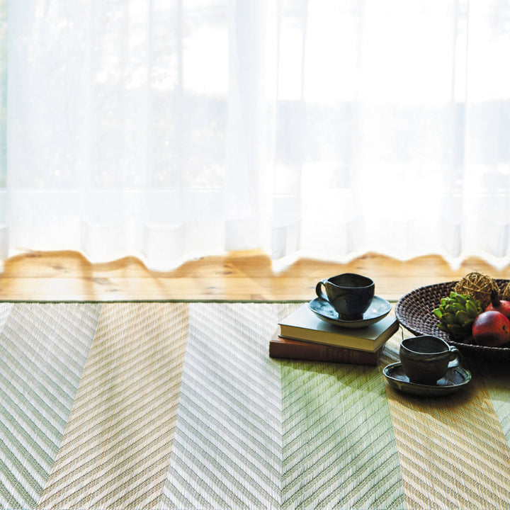 ラグい草ラグ191×250cm日本製滑り止め約3畳薄手ござ裏貼りレーヴブルー