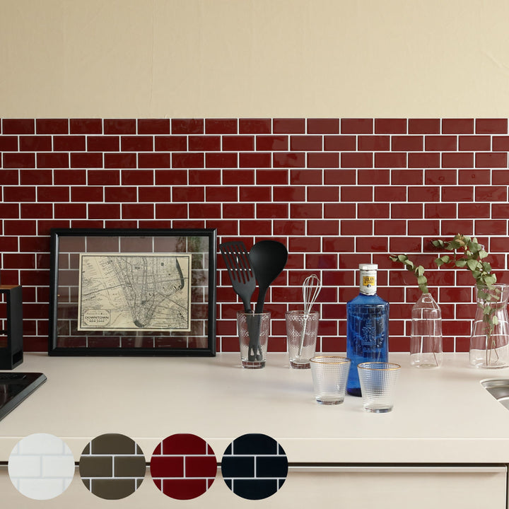 タイルシールタイルシートモザイクタイルシールサブウェイ耐熱防水耐水ブラック
