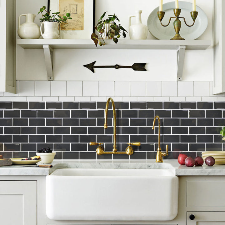 タイルシールタイルシートモザイクタイルシールサブウェイ耐熱防水耐水ブラック