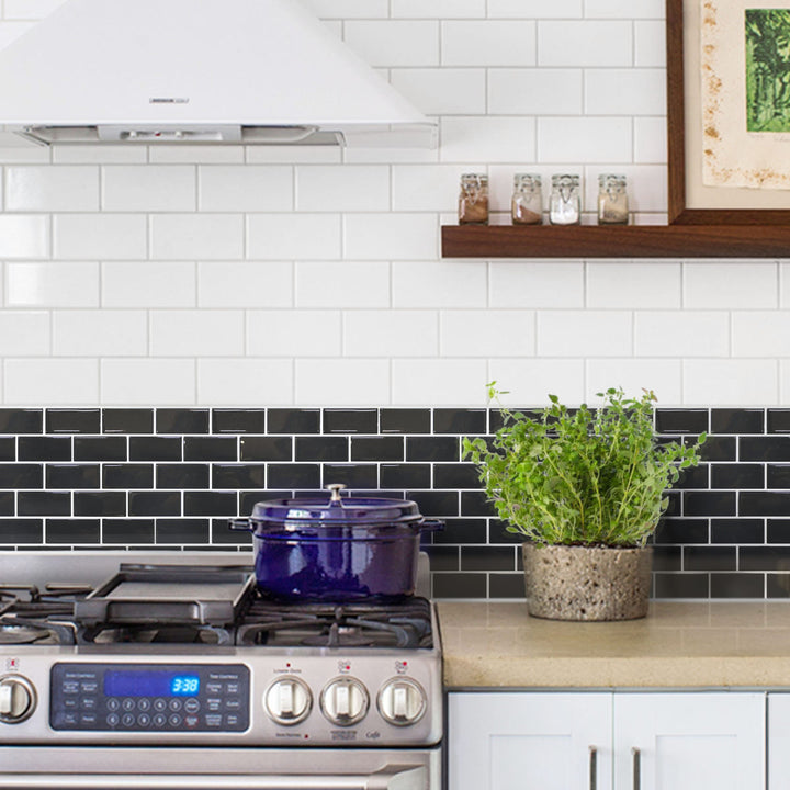 タイルシールタイルシートモザイクタイルシールサブウェイ耐熱防水耐水ブラック