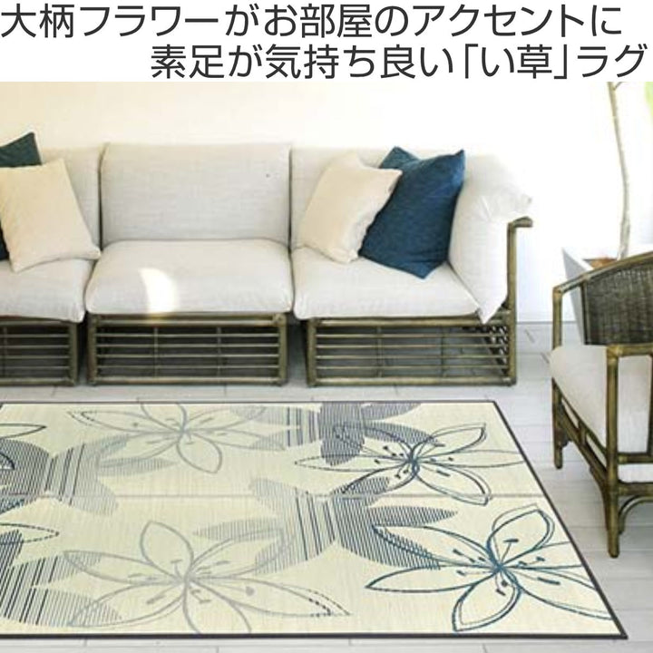 ラグい草ラグ191×191cm約2.5畳薄手ござ裏貼りフェアリーブルー