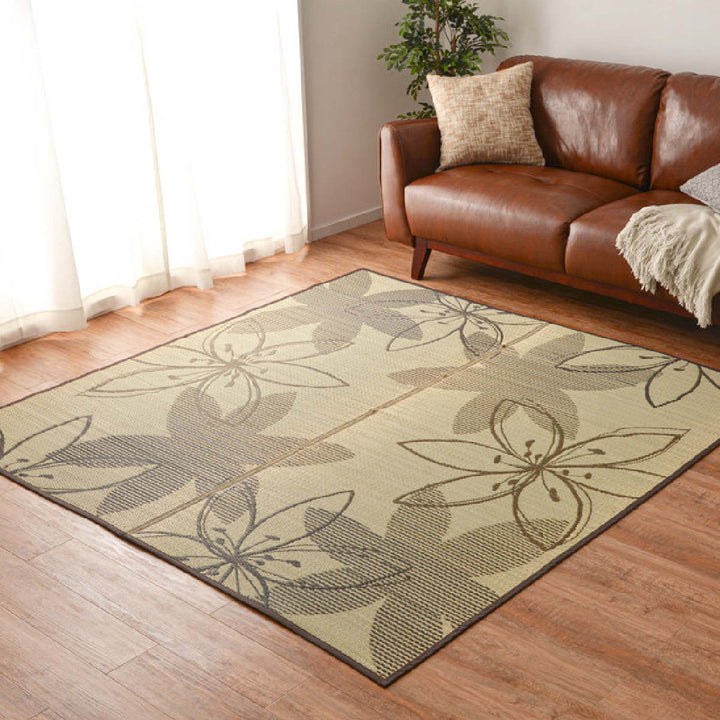 ラグい草ラグ191×191cm約2.5畳薄手ござ裏貼りフェアリーブルー