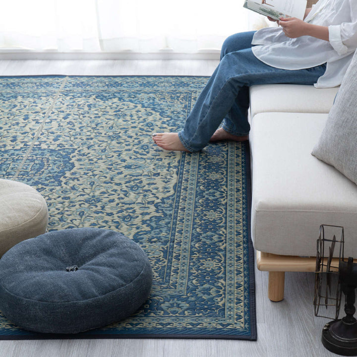 ラグい草ラグ191×191cm約2.5畳薄手ござ裏貼りコンチェルトブルー