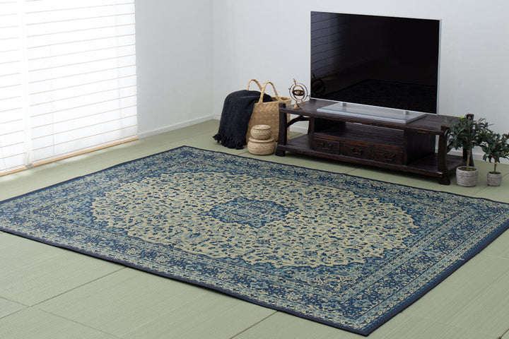 ラグい草ラグ191×250cm約3畳薄手ござ裏貼りコンチェルトブルー