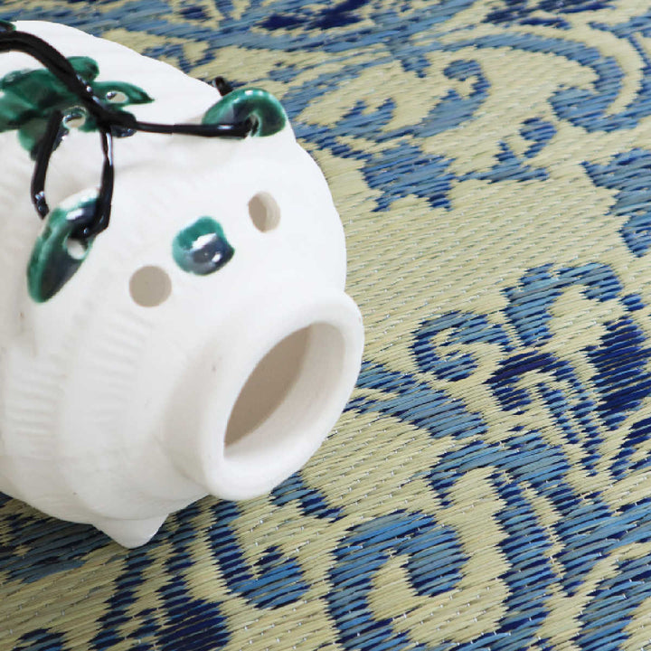 ラグい草ラグ176×176cm約2畳薄手ござ裏貼りカノンブルー