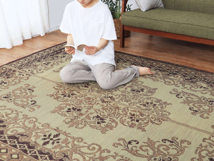 ラグい草ラグ176×230cm約2.5畳薄手ござ裏貼りカノンブルー