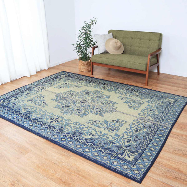 ラグい草ラグ176×230cm約2.5畳薄手ござ裏貼りカノンブルー