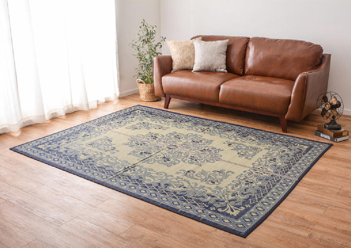 ラグい草ラグ176×230cm約2.5畳薄手ござ裏貼りカノンブルー