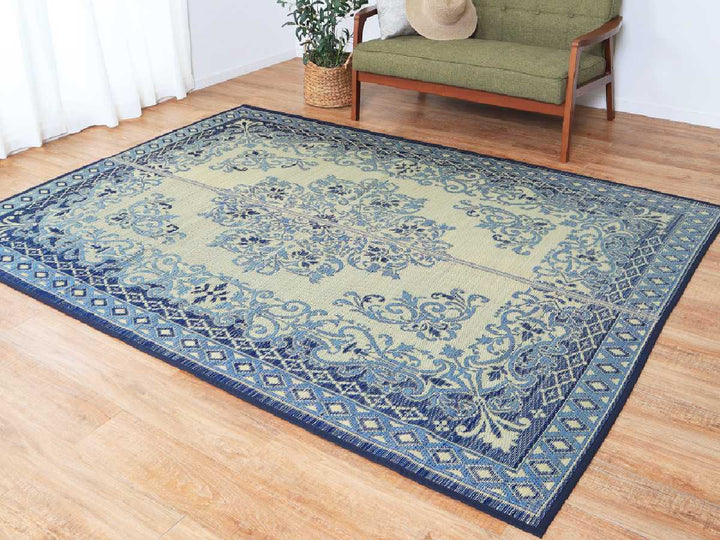 ラグい草ラグ176×230cm約2.5畳薄手ござ裏貼りカノンブルー