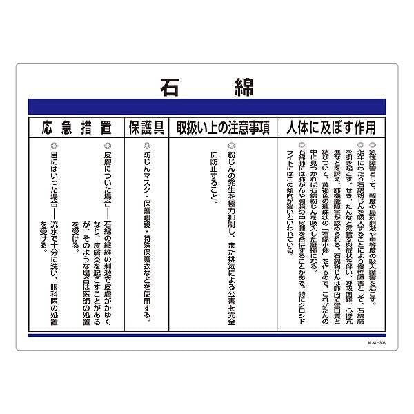 標識 特定化学物資関係標識 「石綿」 特38-308