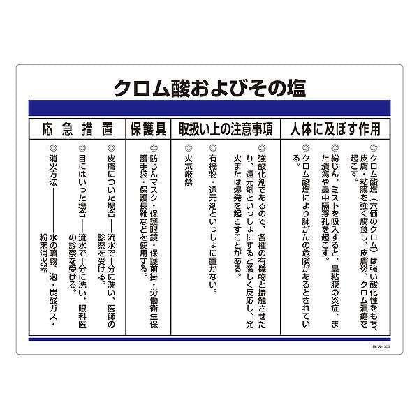 標識 特定化学物資関係標識 「クロム酸およびその塩」 特38-309