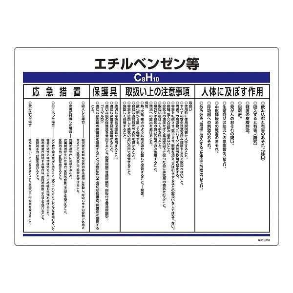 標識 特定化学物資関係標識 「エチルベンゼン等」 特38-318