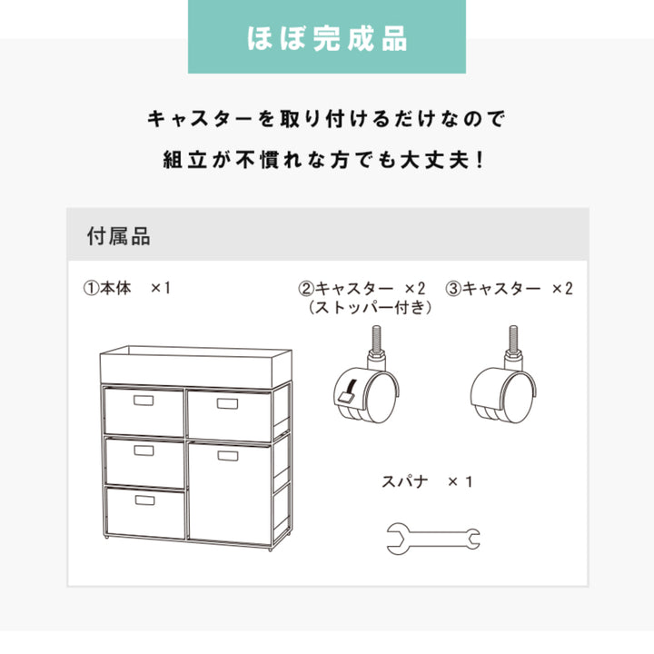 ランドリーチェスト幅70.5cm3段ワイド引出しキャスター付完成品