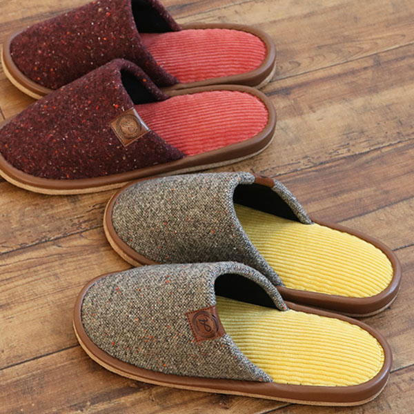 スリッパモダンネップニット外縫いMサイズレッド