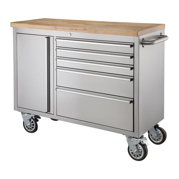 ツールキャビネット幅137cmステンレス製木天板キャスター付