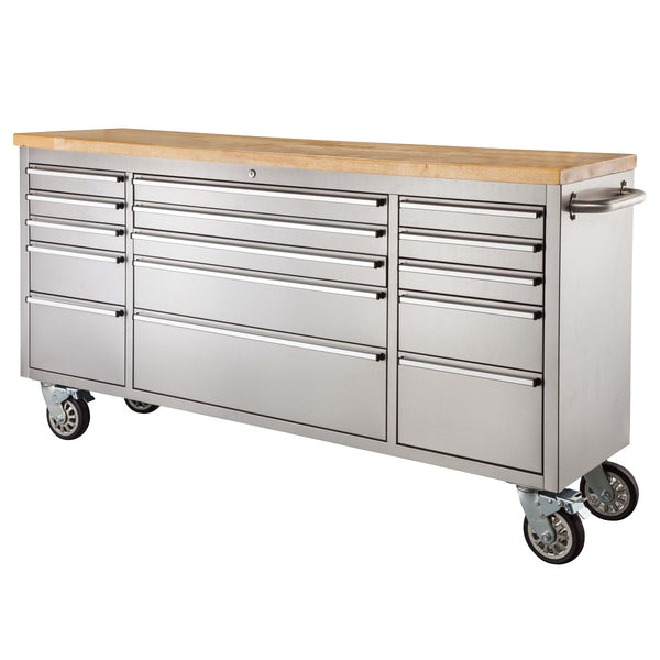 ツールキャビネット幅199cmステンレス製木天板キャスター付