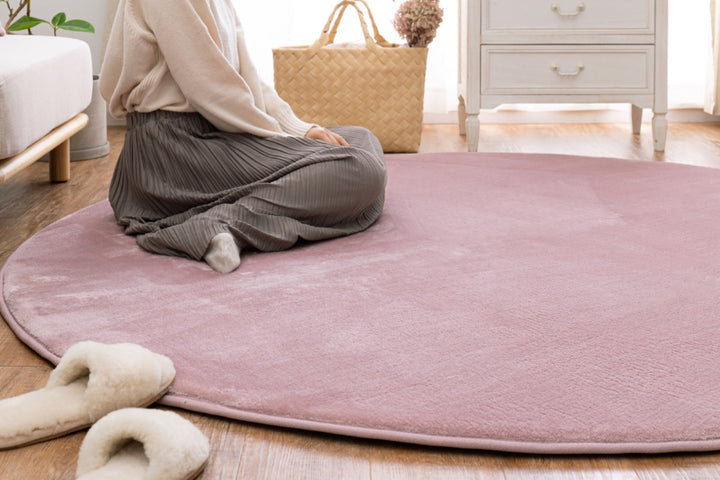 ラグマットメレンゲタッチラグ低反発185×185cm円形ピンク