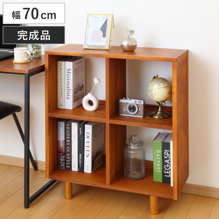 オープンラック幅70cm2段寄木突板ヴィンテージ調HENT