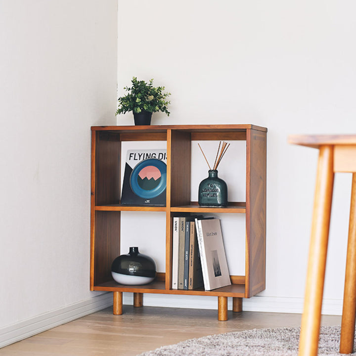 オープンラック幅70cm2段寄木突板ヴィンテージ調HENT