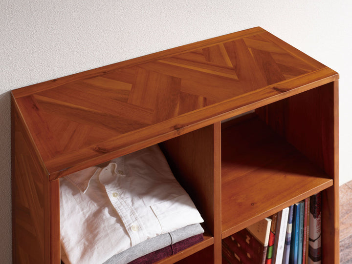 オープンラック幅70cm2段寄木突板ヴィンテージ調HENT