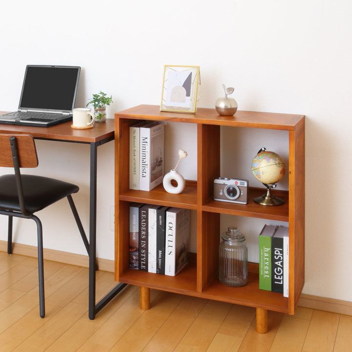 オープンラック幅70cm2段寄木突板ヴィンテージ調HENT