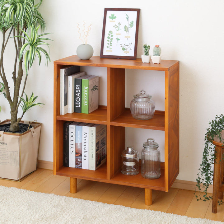 オープンラック幅70cm2段寄木突板ヴィンテージ調HENT