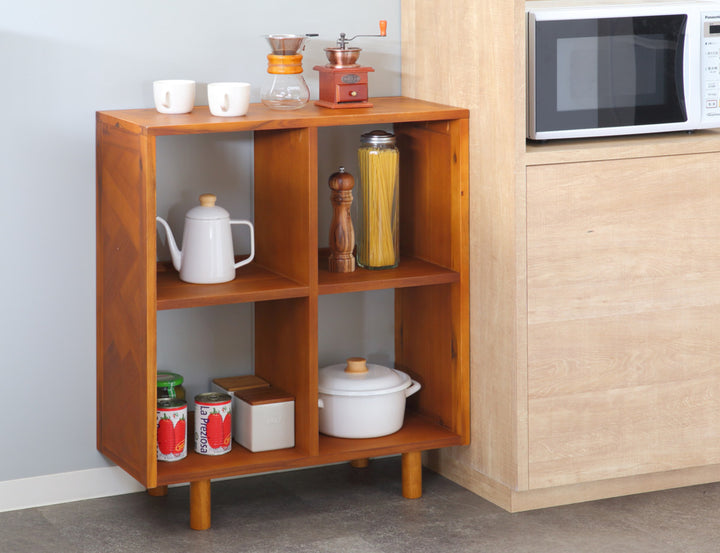 オープンラック幅70cm2段寄木突板ヴィンテージ調HENT