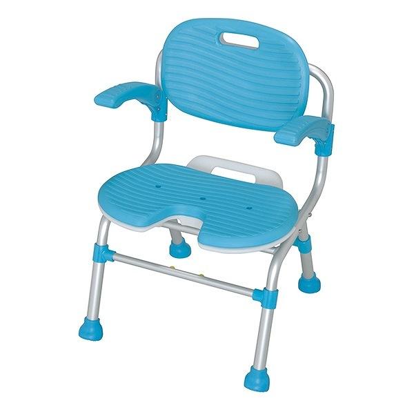 シャワーチェアU型背付肘かけ付折りたたみ5段階高さ調整テイコブシャワーベンチ介護イス