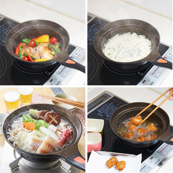 鍋型フライパンIH対応24cmゴールドマーブル深型