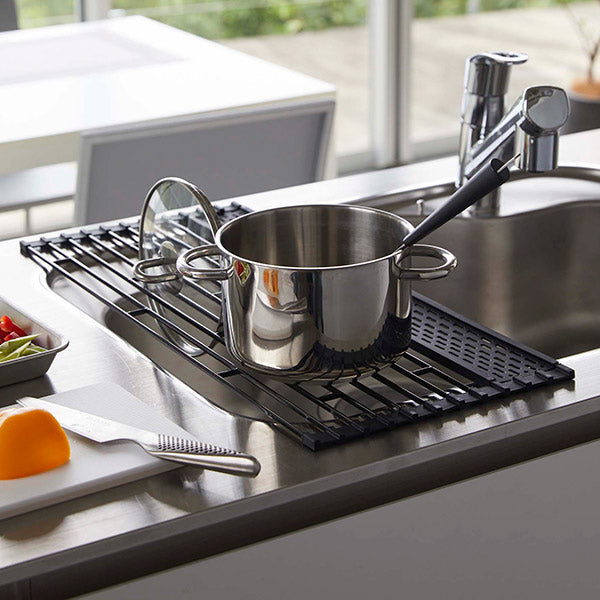 山崎実業tower折り畳み水切りタワーシリコーントレー付きL