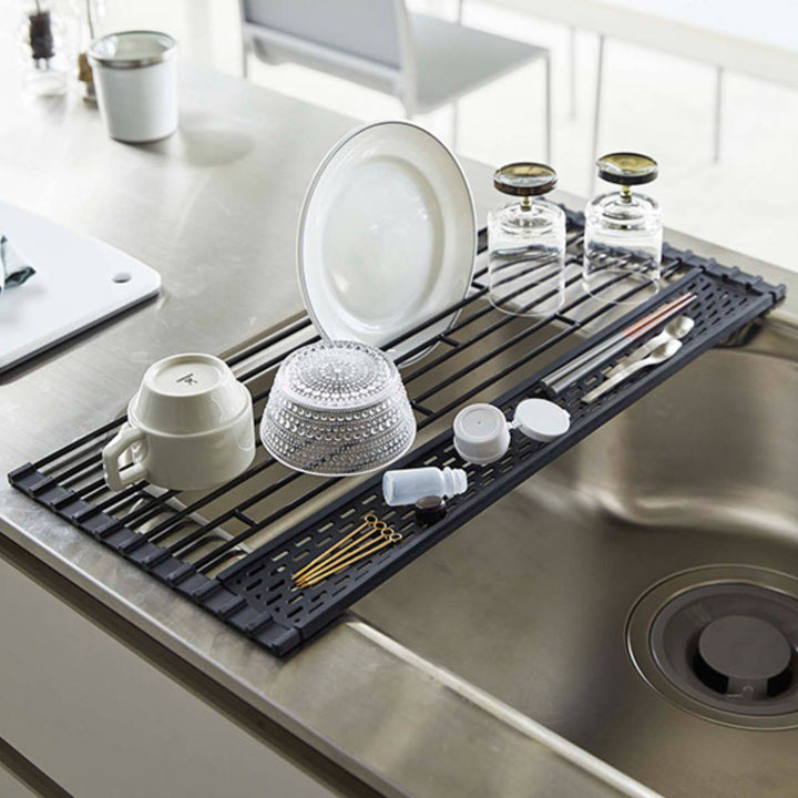 山崎実業tower折り畳み水切りタワーシリコーントレー付きL