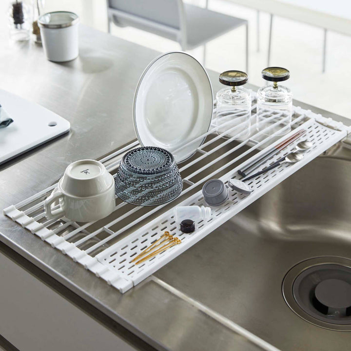 山崎実業tower折り畳み水切りタワーシリコーントレー付きS