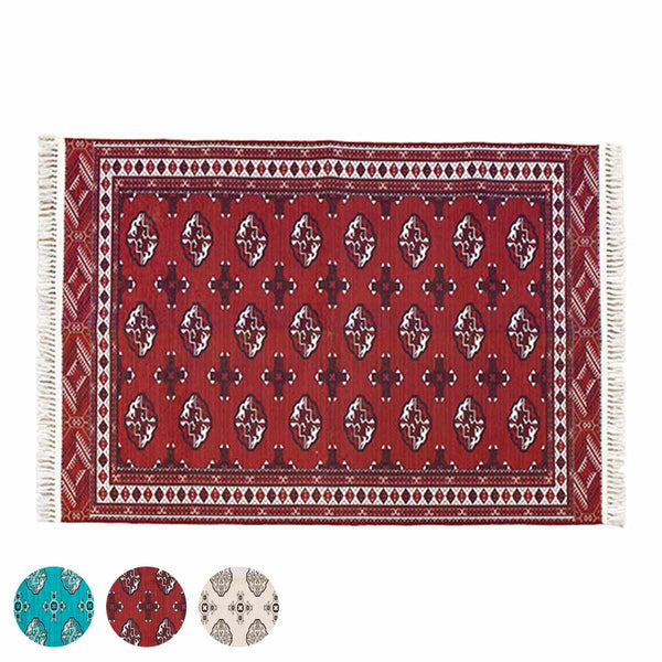 ラグトルクメン風プリントラグ130×190ｃｍターコイズ