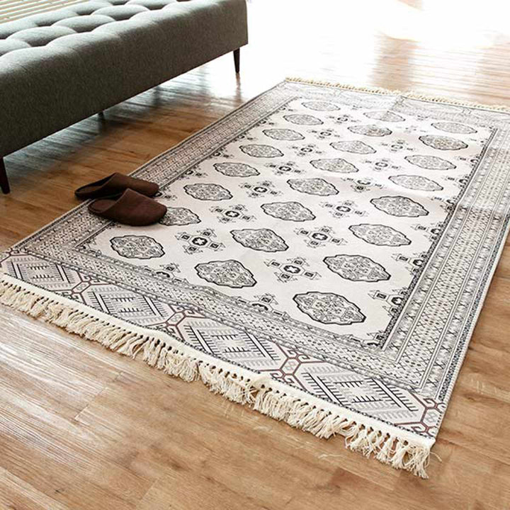 ラグトルクメン風プリントラグ190×190ｃｍターコイズ