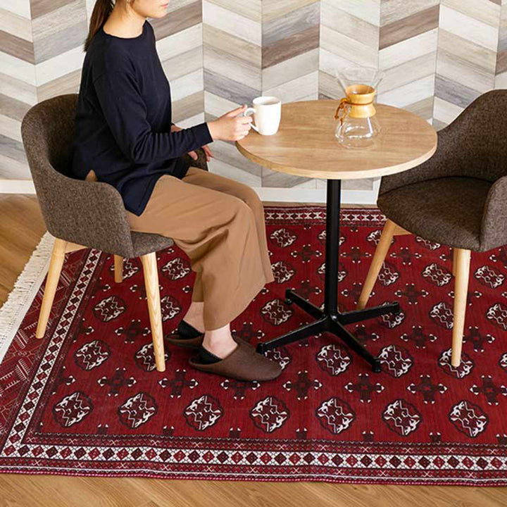 ラグトルクメン風プリントラグ190×190ｃｍターコイズ