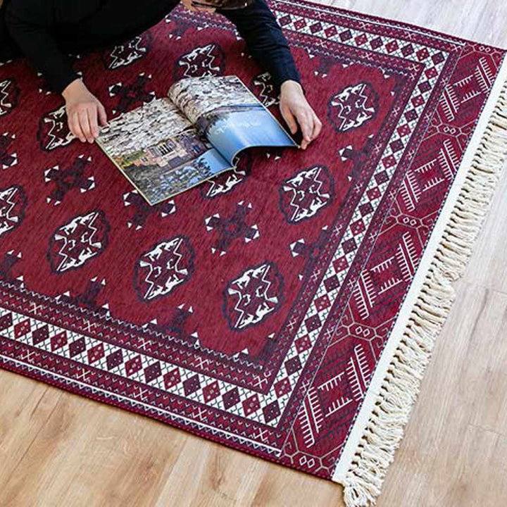 ラグトルクメン風プリントラグ190×240ｃｍターコイズ