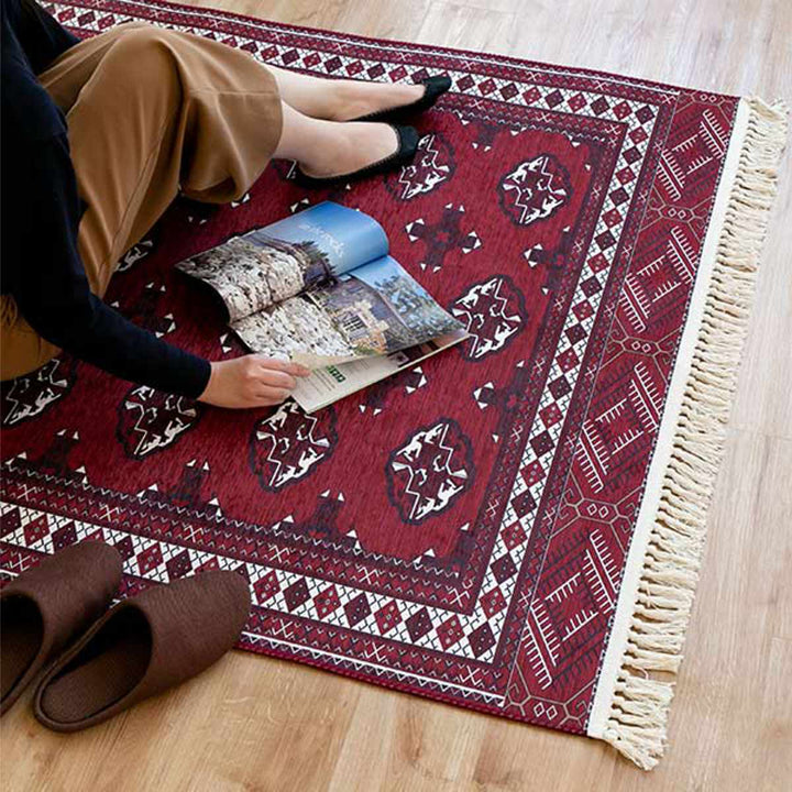 ラグトルクメン風プリントラグ190×240ｃｍターコイズ