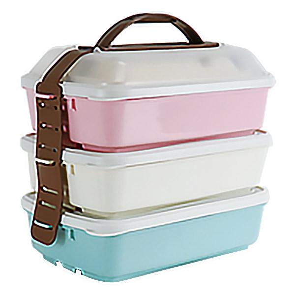 ピクニックランチボックスお弁当箱3段取り皿付きフレンズランチカラフルグラスピンク