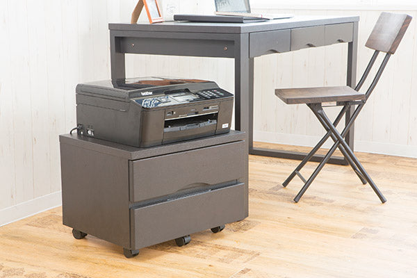 プリンターワゴン 幅50cm タモ デスクワゴン 引き出し2段 キャスター付