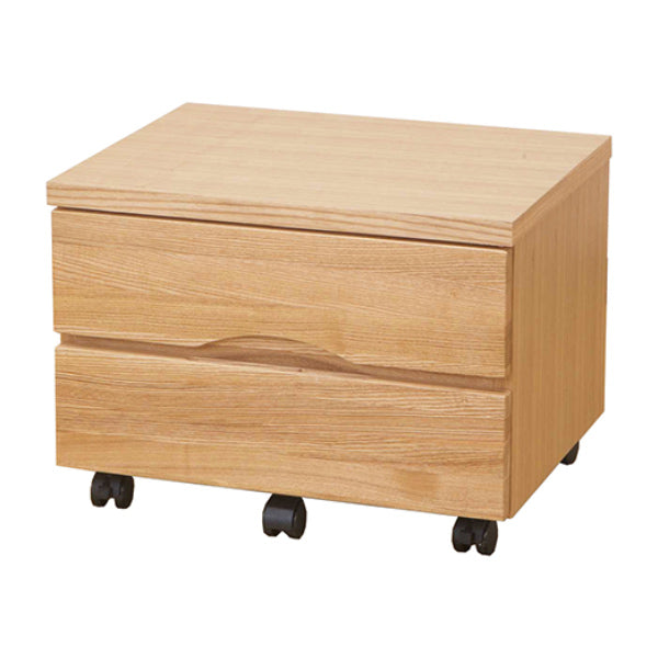 プリンターワゴン 幅50cm タモ デスクワゴン 引き出し2段 キャスター付