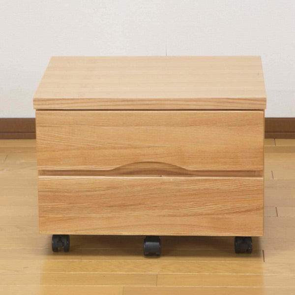 プリンターワゴン 幅50cm タモ デスクワゴン 引き出し2段 キャスター付