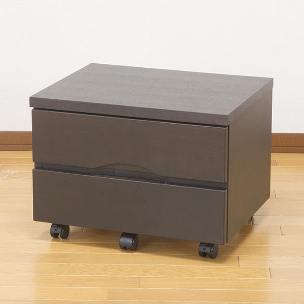 プリンターワゴン 幅50cm タモ デスクワゴン 引き出し2段 キャスター付